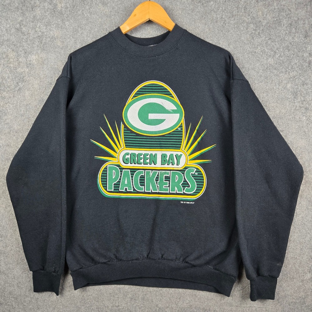 Vintage Green Bay Packers Sweatshirt Mens Large Black 90s NFL Football 1996